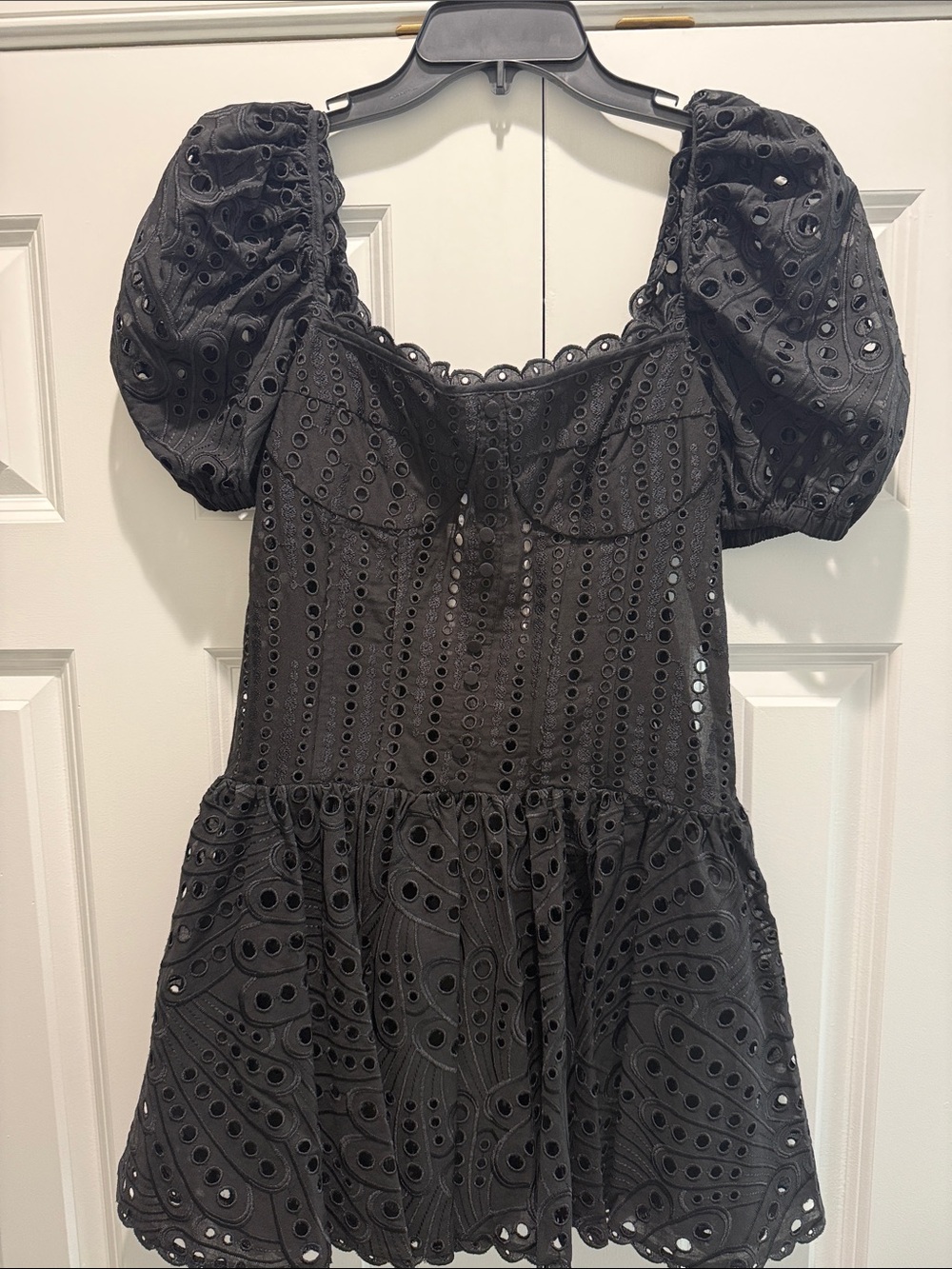 Charo Ruiz Black Eyelet Puff-Sleeve Mini Dress